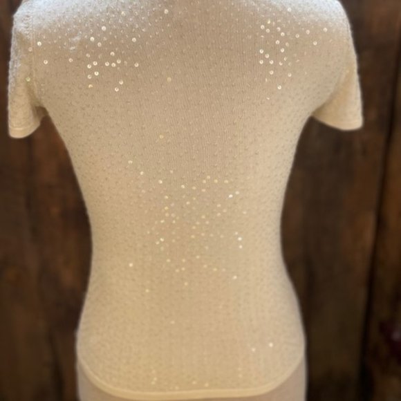 Oscar De La Renta Silk Knitted Beaded Sequin Short Sleeve Top,  Size Petite - Picture 5 of 16